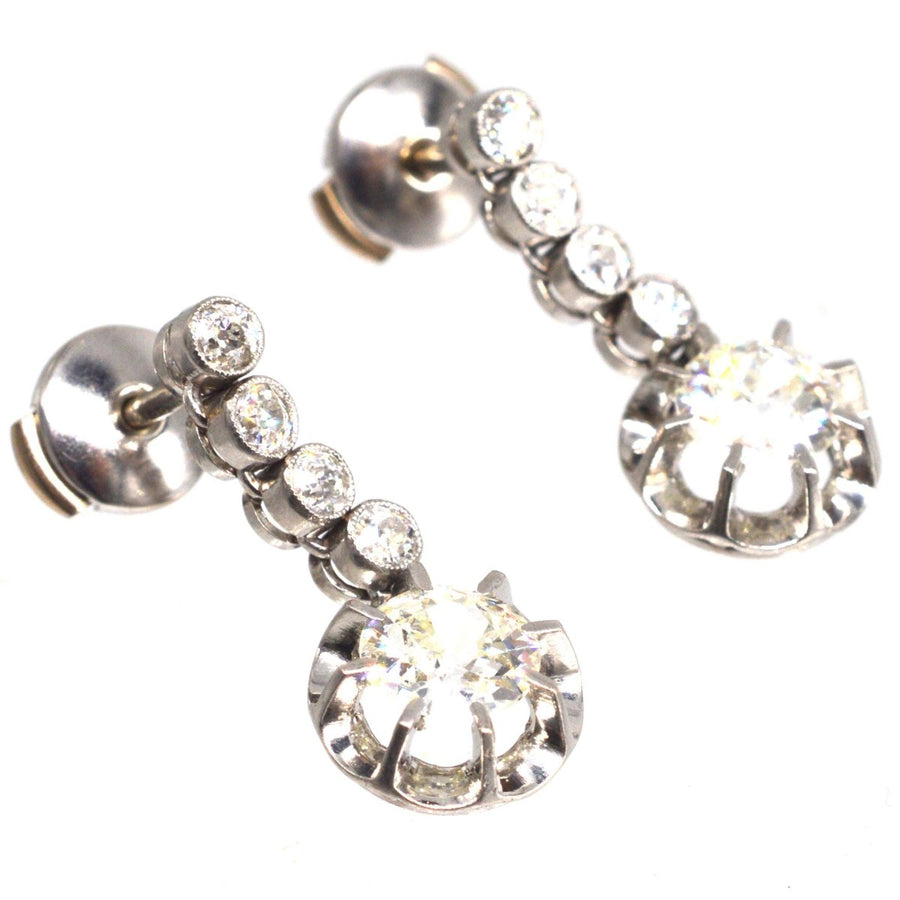 French Belle Epoque 18ct White Gold & Platinum 2.4 carats Diamond Dangling Earrings | Parkin and Gerrish (UK)