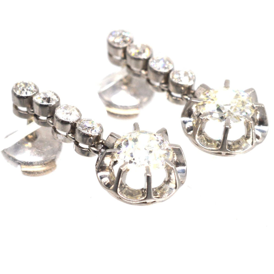 French Belle Epoque 18ct White Gold & Platinum 2.4 carats Diamond Dangling Earrings | Parkin and Gerrish (UK)