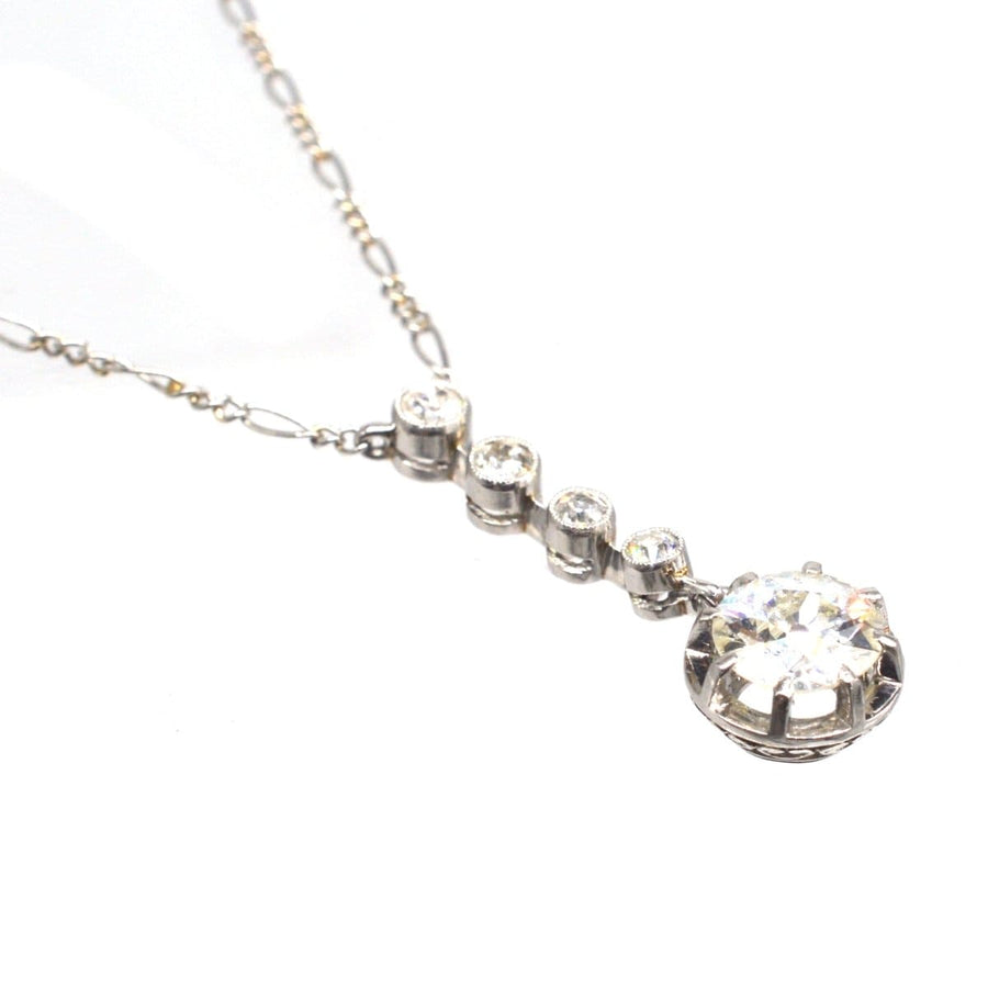 French Belle Epoque Platinum and 18ct White Gold, Diamond Drop Pendant Necklace | Parkin and Gerrish | Antique & Vintage Jewellery