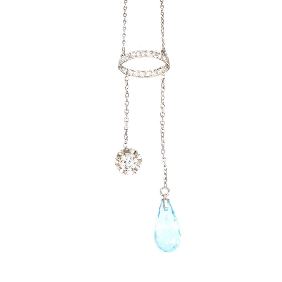 French Belle Epoque Platinum Diamond and Blue Topaz Necklace | Parkin and Gerrish (UK)