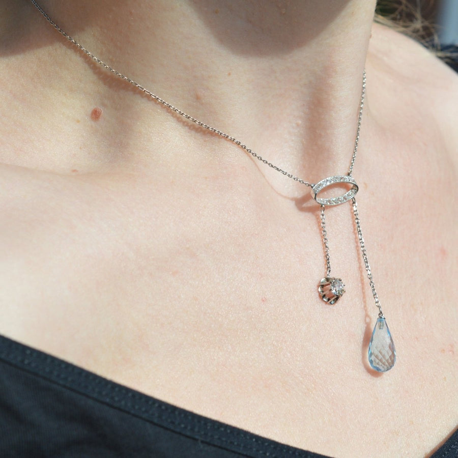 French Belle Epoque Platinum Diamond and Blue Topaz Necklace | Parkin and Gerrish (UK)