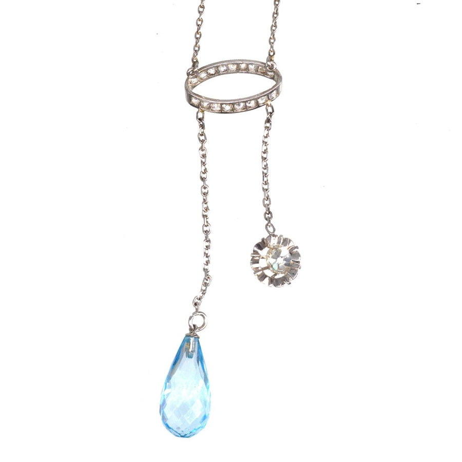 French Belle Epoque Platinum Diamond and Blue Topaz Necklace | Parkin and Gerrish (UK)