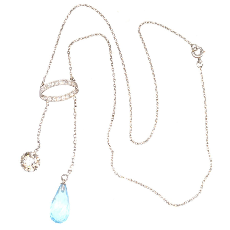 French Belle Epoque Platinum Diamond and Blue Topaz Necklace | Parkin and Gerrish (UK)