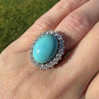 French Large Vintage Turquoise and Diamond Cluster Cocktail Ring | Parkin and Gerrish (UK)