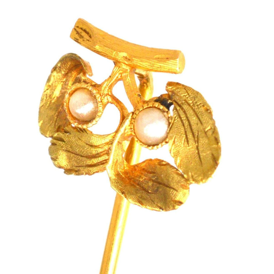 French Late 19th Century 18ct Gold Mistletoe Pearl Tie Pin | Parkin and Gerrish (UK)