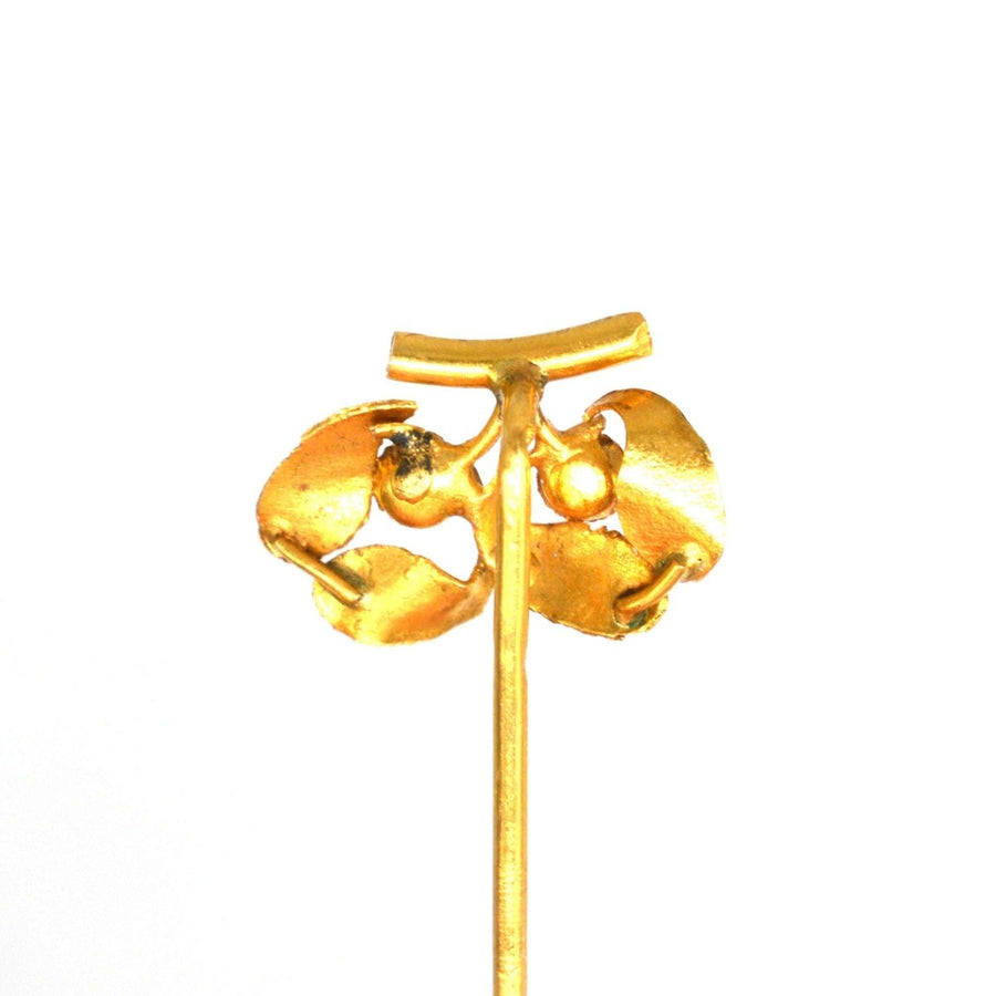 French Late 19th Century 18ct Gold Mistletoe Pearl Tie Pin | Parkin and Gerrish (UK)