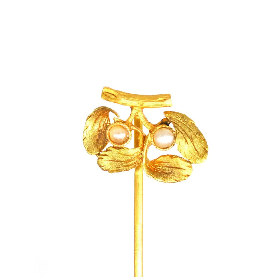French Late 19th Century 18ct Gold Mistletoe Pearl Tie Pin | Parkin and Gerrish (UK)