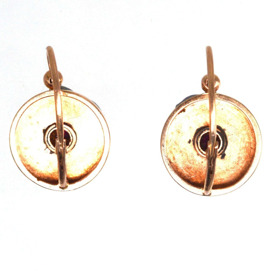 French Late 19th Century 18ct Rose Gold Seed Pearls and Ruby Cluster Earrings | Parkin and Gerrish (UK)