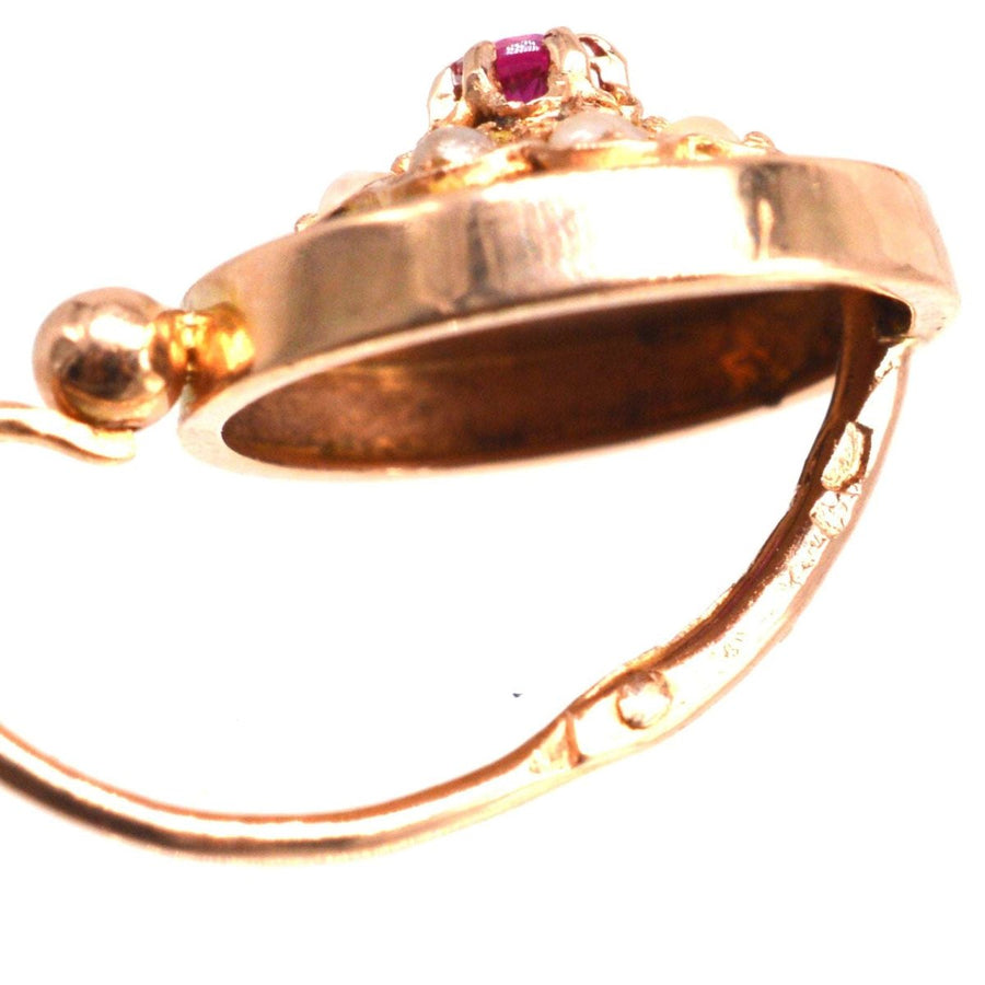 French Late 19th Century 18ct Rose Gold Seed Pearls and Ruby Cluster Earrings | Parkin and Gerrish (UK)