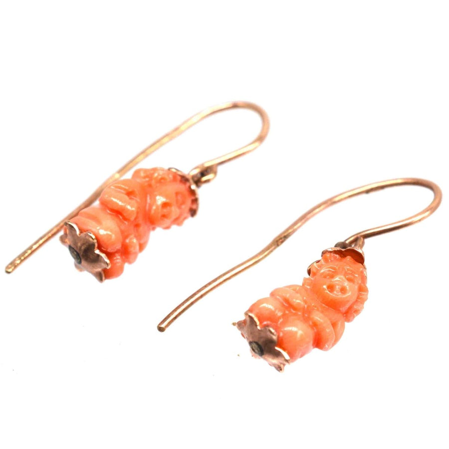 Georgian 12ct Gold Coral Cupid Earrings | Parkin and Gerrish | Antique & Vintage Jewellery