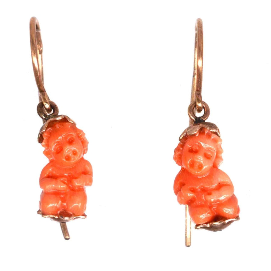 Georgian 12ct Gold Coral Cupid Earrings | Parkin and Gerrish | Antique & Vintage Jewellery