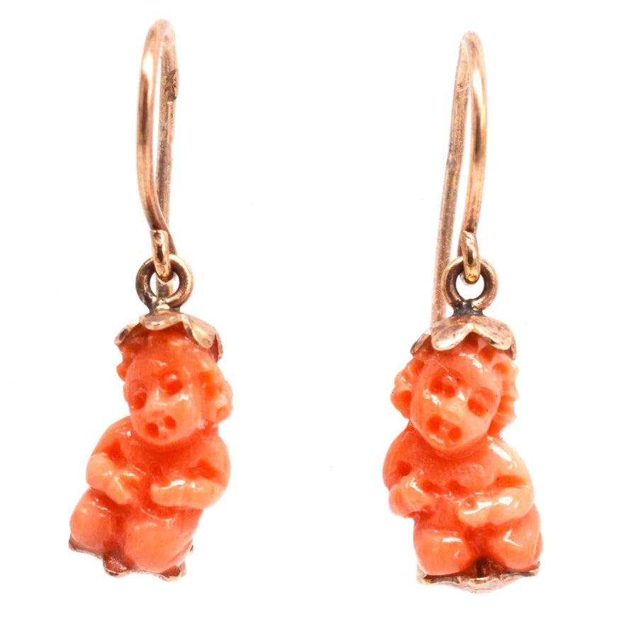 Georgian 12ct Gold Coral Cupid Earrings | Parkin and Gerrish | Antique & Vintage Jewellery
