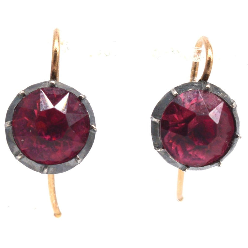 Georgian Silver and 9ct Gold Foil-Backed "Garnet" Paste Earrings