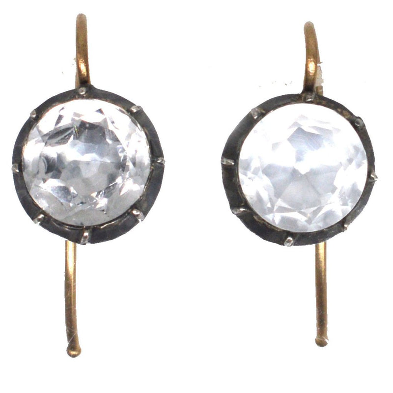 Georgian Silver and 9ct Gold Foil-Backed White Paste Earrings