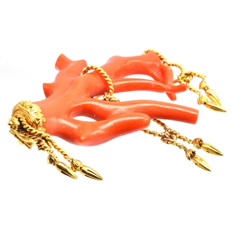 Large 19th Century Itailian Red Coral Branch Brooch with Gold rope tassel details | Parkin and Gerrish | Antique & Vintage Jewellery