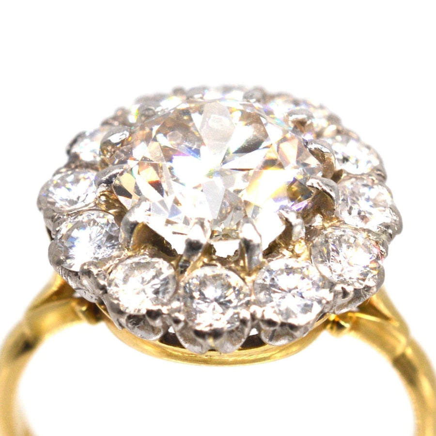 Large Edwardian 18ct Gold and Platinum 3.7 Carats Diamond Cluster Ring | Parkin and Gerrish (UK)