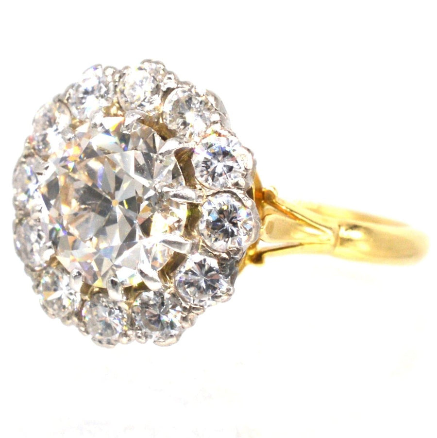 Large Edwardian 18ct Gold and Platinum 3.7 Carats Diamond Cluster Ring | Parkin and Gerrish (UK)
