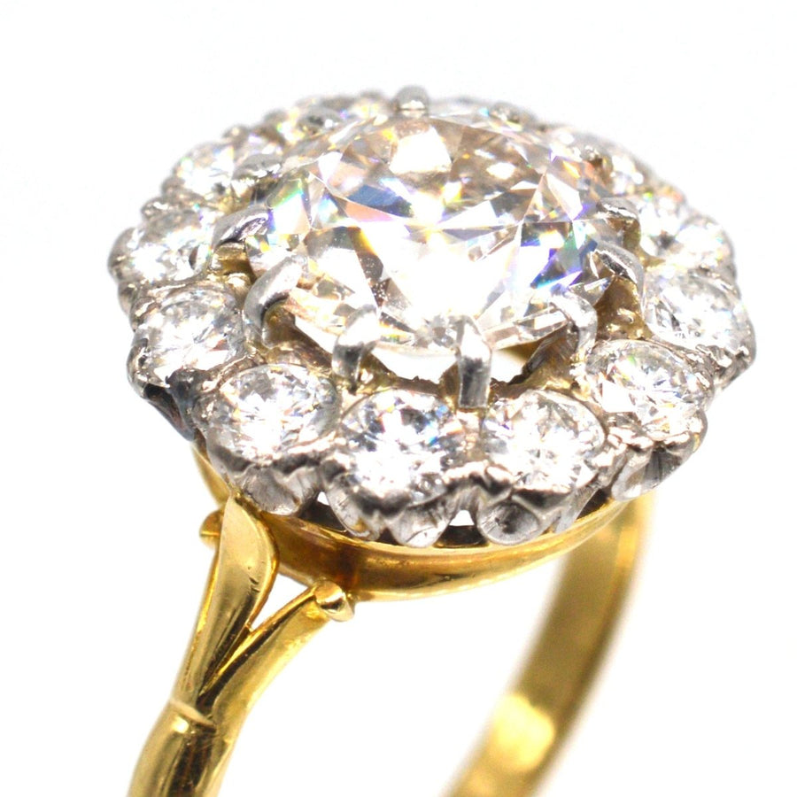 Large Edwardian 18ct Gold and Platinum 3.7 Carats Diamond Cluster Ring | Parkin and Gerrish (UK)