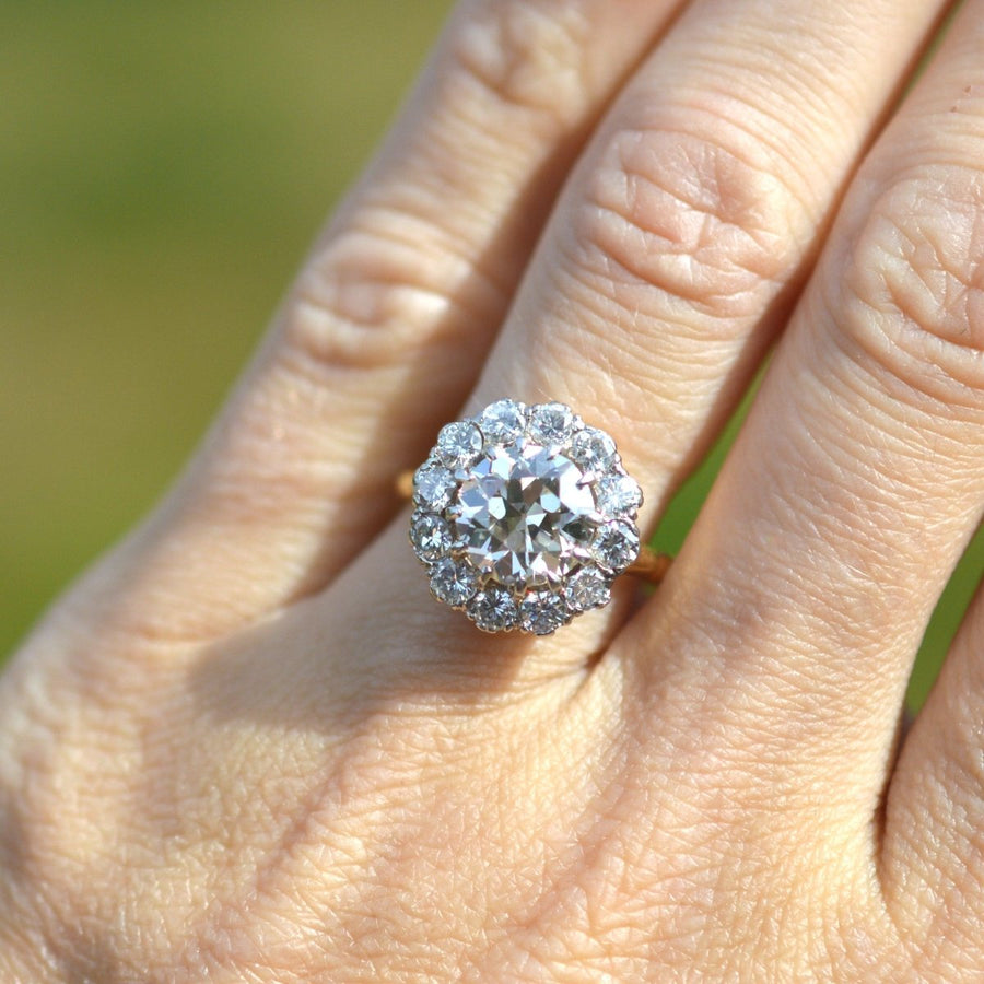 Large Edwardian 18ct Gold and Platinum 3.7 Carats Diamond Cluster Ring | Parkin and Gerrish (UK)