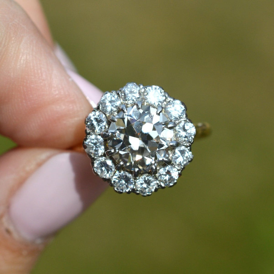 Large Edwardian 18ct Gold and Platinum 3.7 Carats Diamond Cluster Ring | Parkin and Gerrish (UK)