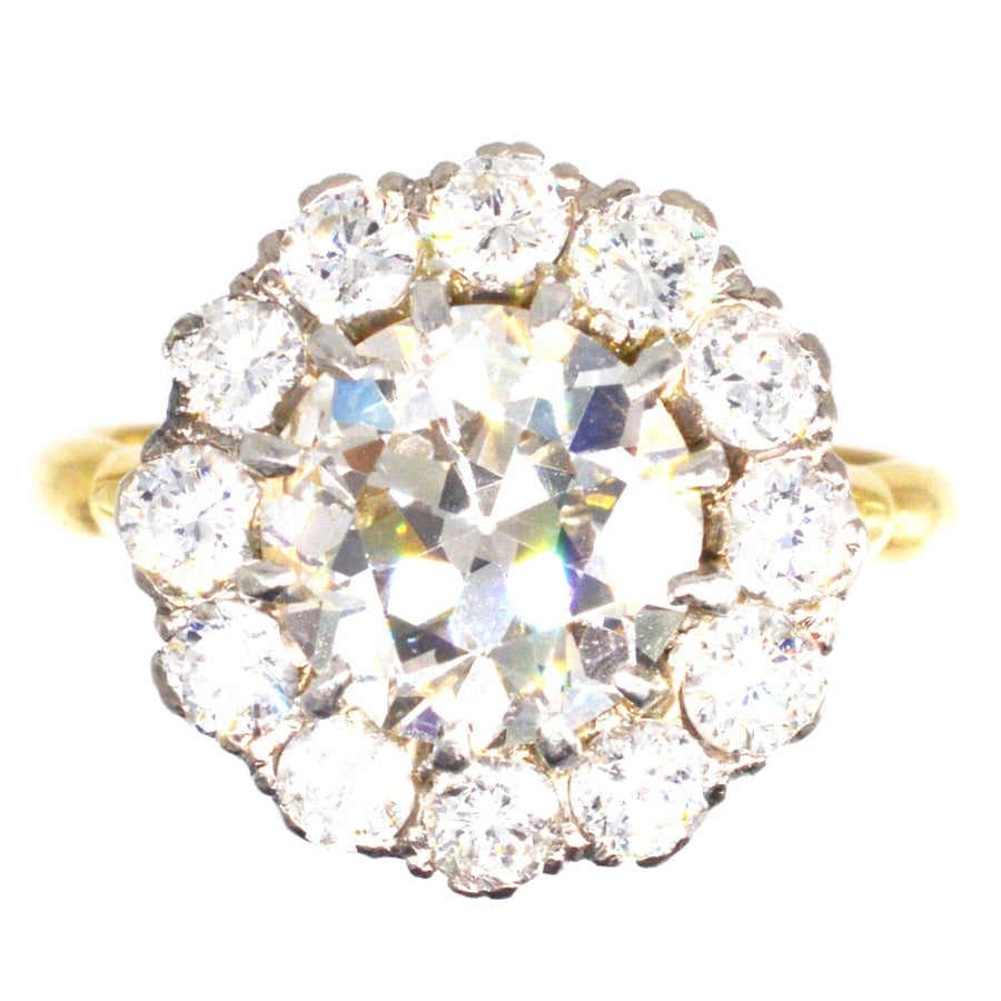 Large Edwardian 18ct Gold and Platinum 3.7 Carats Diamond Cluster Ring | Parkin and Gerrish (UK)