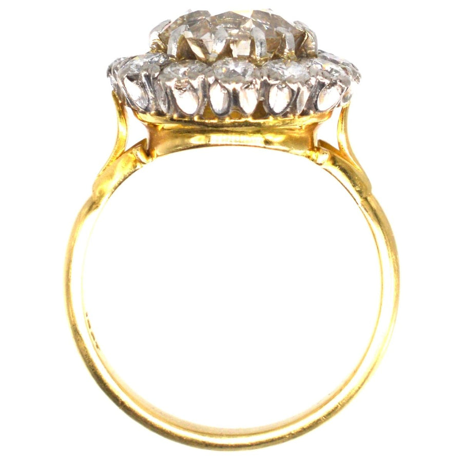 Large Edwardian 18ct Gold and Platinum 3.7 Carats Diamond Cluster Ring | Parkin and Gerrish (UK)