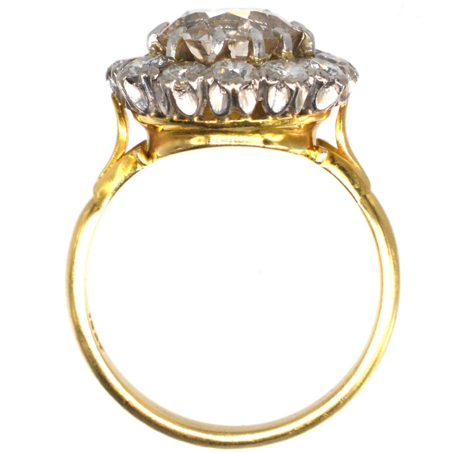 Large Edwardian 18ct Gold and Platinum 3.7 Carats Diamond Cluster Ring | Parkin and Gerrish (UK)