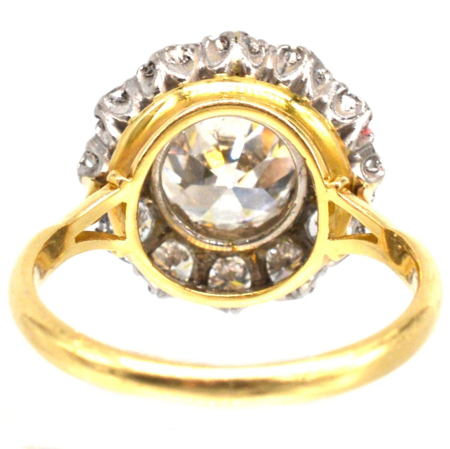 Large Edwardian 18ct Gold and Platinum 3.7 Carats Diamond Cluster Ring | Parkin and Gerrish (UK)