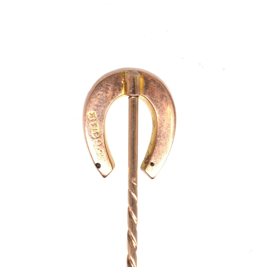Late Victorian 9ct Gold Seed Pearl Horseshoe Tie Pin | Parkin and Gerrish | Antique & Vintage Jewellery