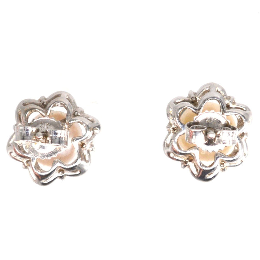 Mid Century 9ct White Gold Pearl and Diamond Star Cluster Earrings | Parkin and Gerrish | Antique & Vintage Jewellery