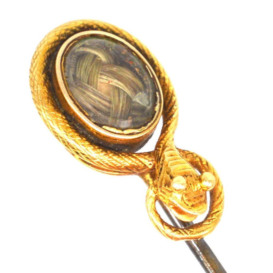 Mid - Victorian 18ct Gold Snake & Hair Locket Tie Pin | Parkin and Gerrish (UK)
