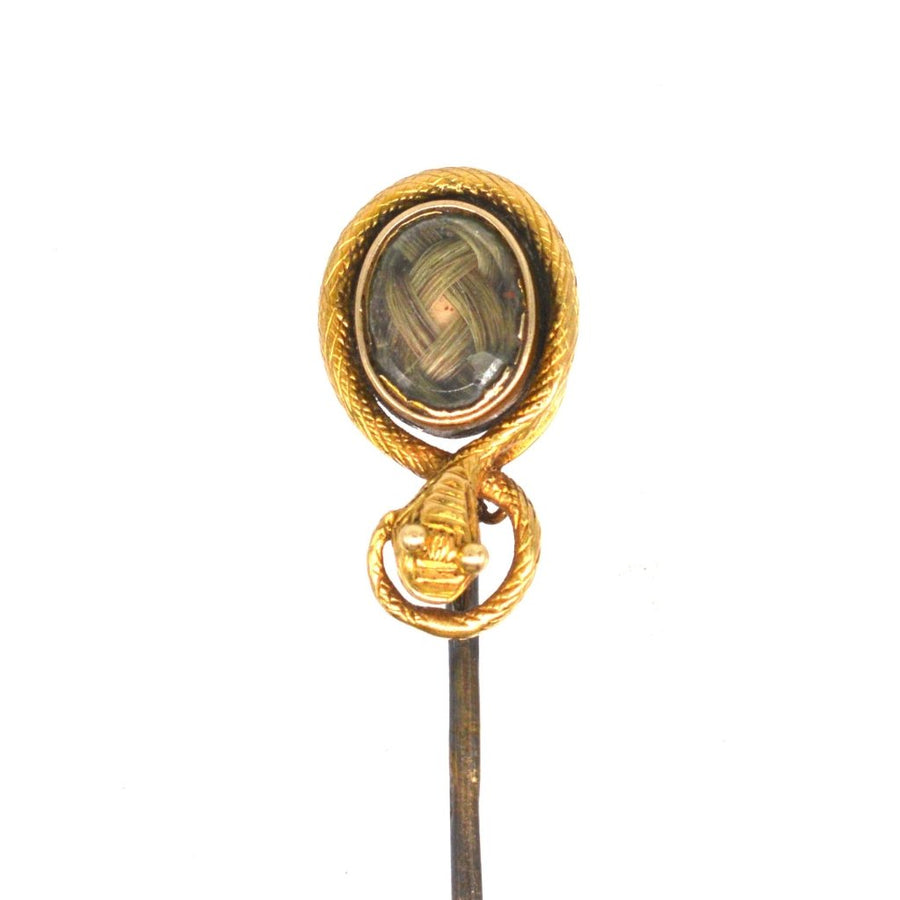 Mid - Victorian 18ct Gold Snake & Hair Locket Tie Pin | Parkin and Gerrish (UK)