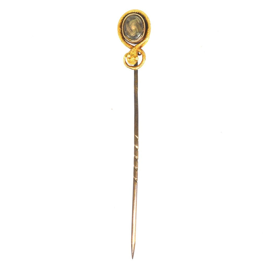 Mid - Victorian 18ct Gold Snake & Hair Locket Tie Pin | Parkin and Gerrish (UK)