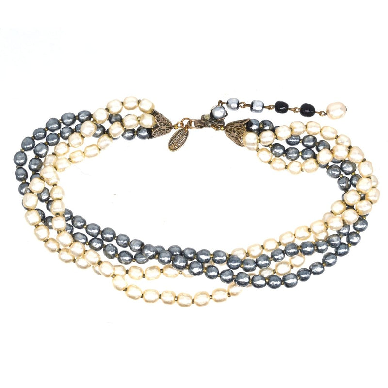 Miriam Haskell Black & White Baroque Four Stranded Faux Pearl Necklace