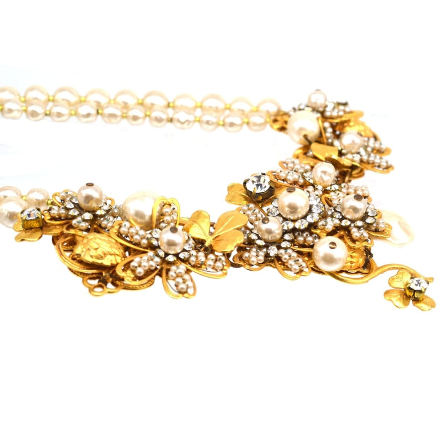 Miriam Haskell Signed Faux Pearl and Gold - Tone Floral Necklace | Parkin and Gerrish | Antique & Vintage Jewellery