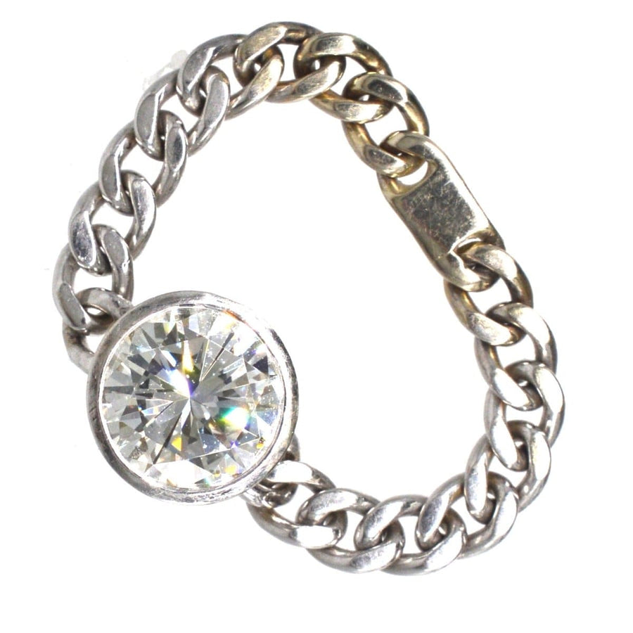 Modern 18ct White Gold, 1.8 Carat Diamond Solitaire Chain Ring | Parkin and Gerrish | Antique & Vintage Jewellery