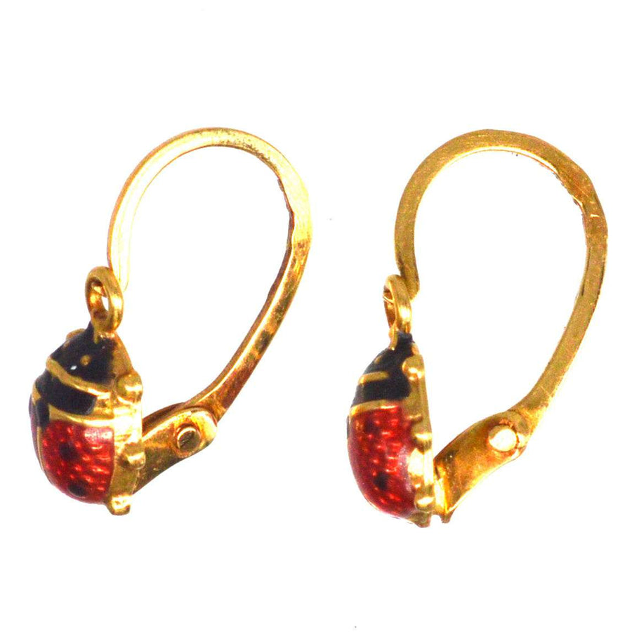 Portuguese Vintage 18ct Gold Ladybird Sleeper Earrings | Parkin and Gerrish (UK)