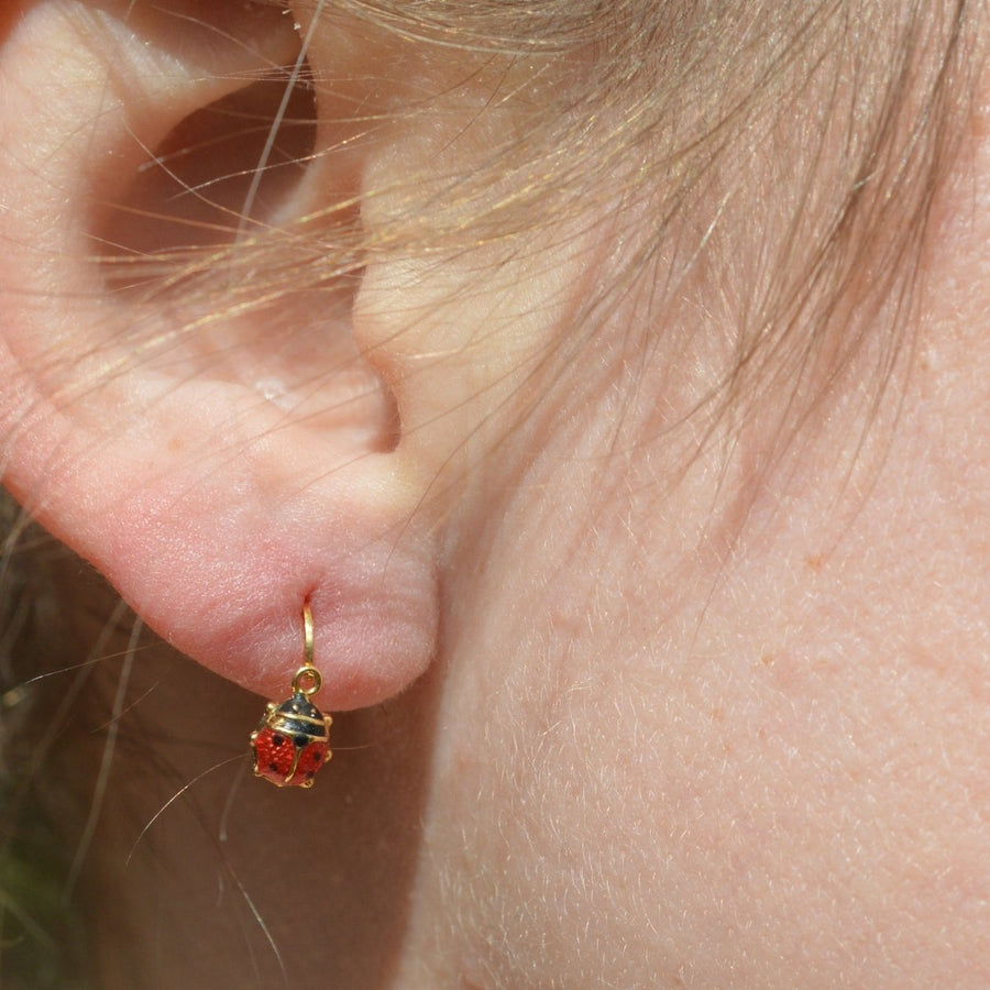 Portuguese Vintage 18ct Gold Ladybird Sleeper Earrings | Parkin and Gerrish (UK)