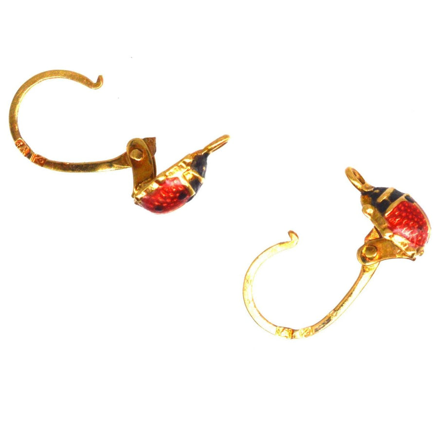 Portuguese Vintage 18ct Gold Ladybird Sleeper Earrings | Parkin and Gerrish (UK)