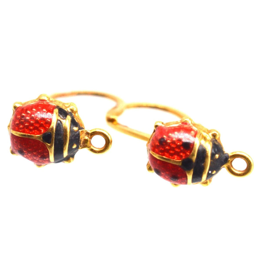 Portuguese Vintage 18ct Gold Ladybird Sleeper Earrings | Parkin and Gerrish (UK)
