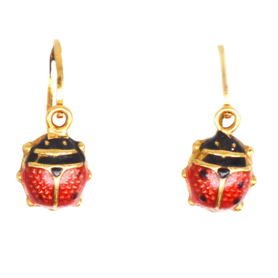 Portuguese Vintage 18ct Gold Ladybird Sleeper Earrings | Parkin and Gerrish (UK)