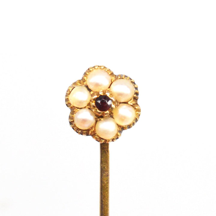 Regency 15ct Gold Pearl and Garnet Cluster Tie Pin | Parkin and Gerrish | Antique & Vintage Jewellery