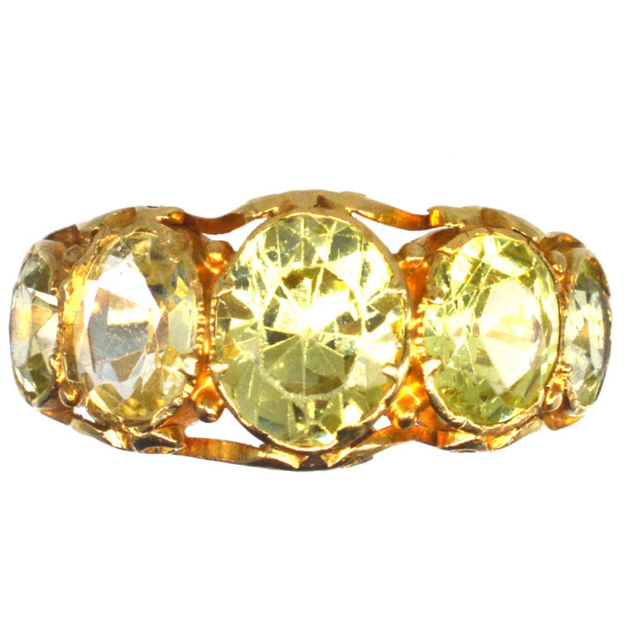 Regency 15ct Gold Ring Set with Five Chrysolites | Parkin and Gerrish (UK)