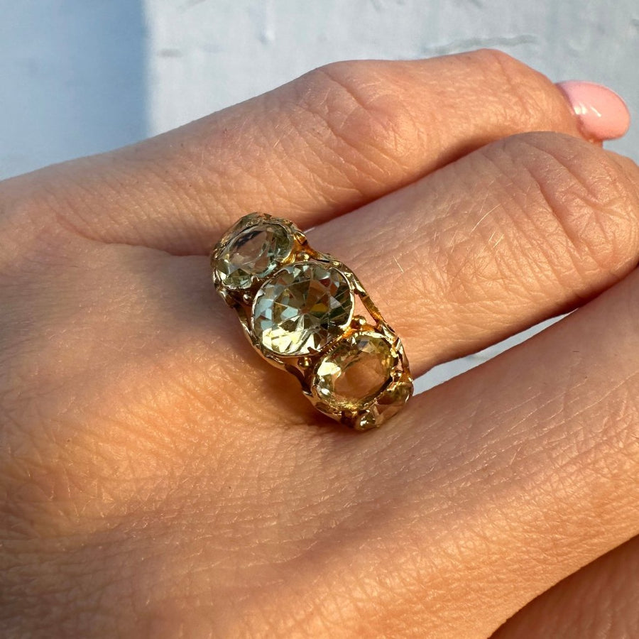 Regency 15ct Gold Ring Set with Five Chrysolites | Parkin and Gerrish (UK)