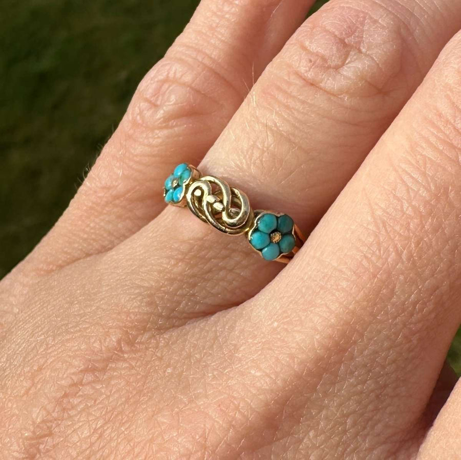 Regency 18ct Gold Forget Me Not Turquoise and Gold Knot Ring