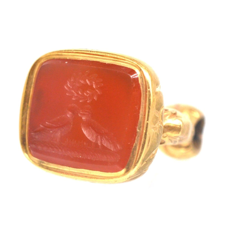 Regency Gold Cased Seal with Carnelian Intaglio of Two Doves Kiss under a Wreath | Parkin and Gerrish | Antique & Vintage Jewellery