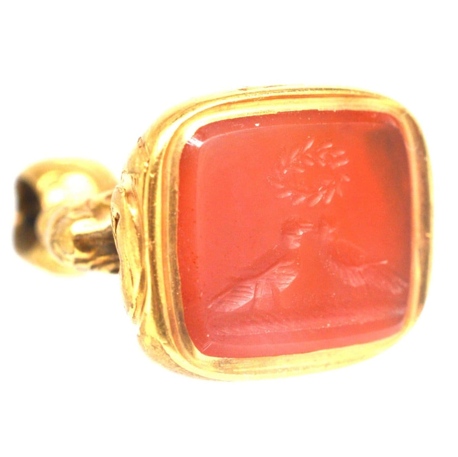 Regency Gold Cased Seal with Carnelian Intaglio of Two Doves Kiss under a Wreath | Parkin and Gerrish | Antique & Vintage Jewellery