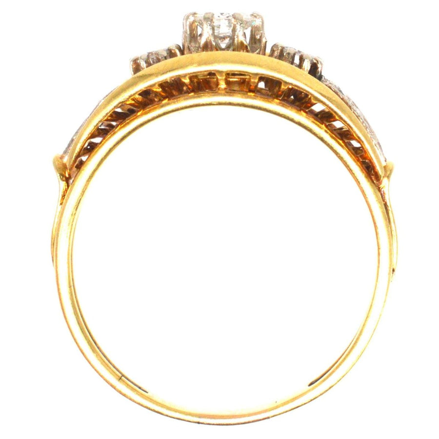 Retro 18ct Gold Diamond Ring with Openwork Fan Gallery | Parkin and Gerrish | Antique & Vintage Jewellery