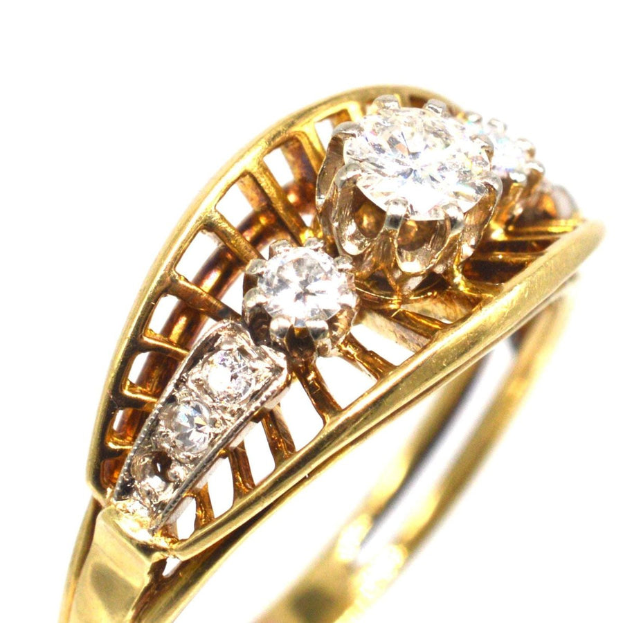 Retro 18ct Gold Diamond Ring with Openwork Fan Gallery | Parkin and Gerrish | Antique & Vintage Jewellery