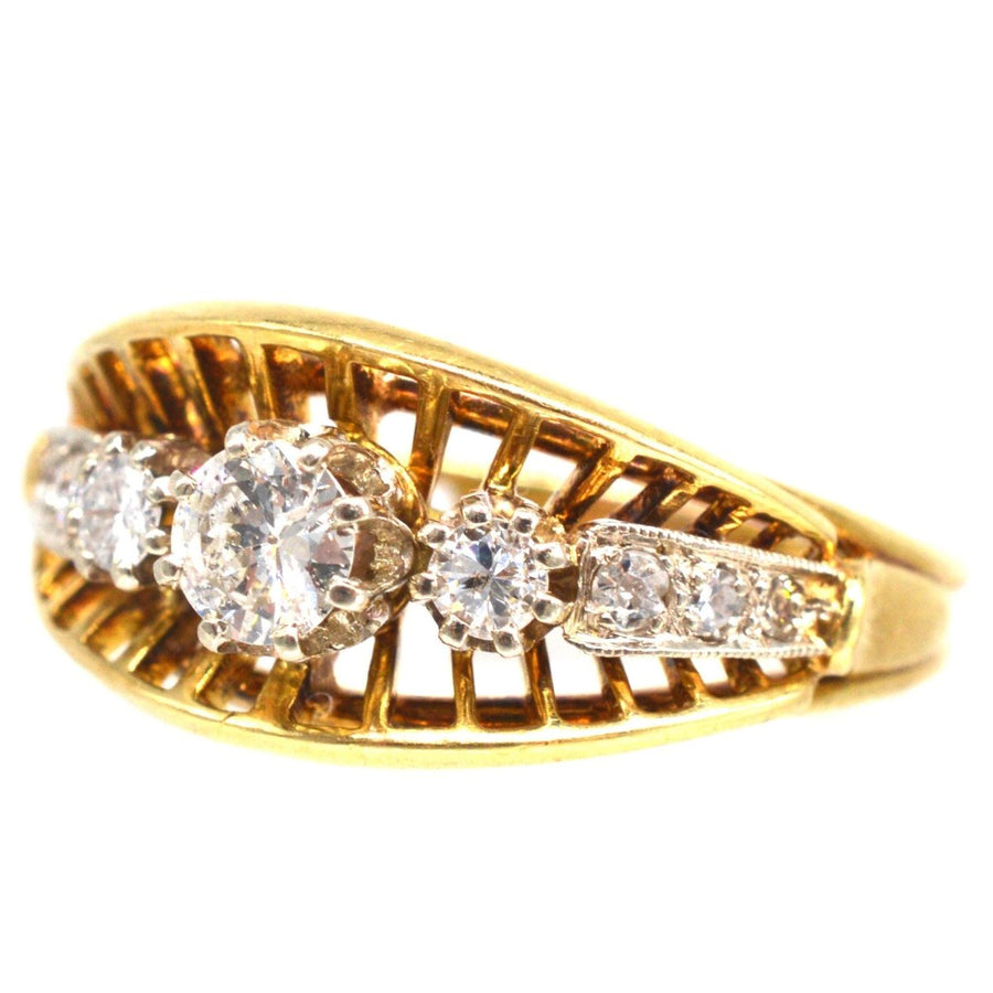 Retro 18ct Gold Diamond Ring with Openwork Fan Gallery | Parkin and Gerrish | Antique & Vintage Jewellery